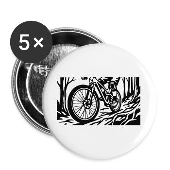 MTB Fahrer Wald Silhouette - Buttons groß 56 mm (5er Pack) - Weiß - Vorne