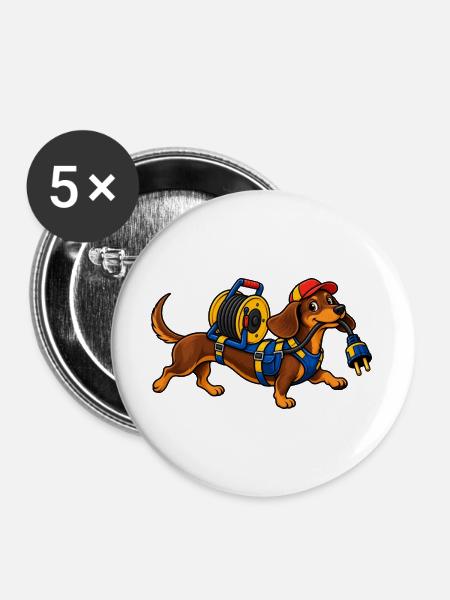 Dackel auf Draht - Buttons groß 56 mm (5er Pack) - Weiß