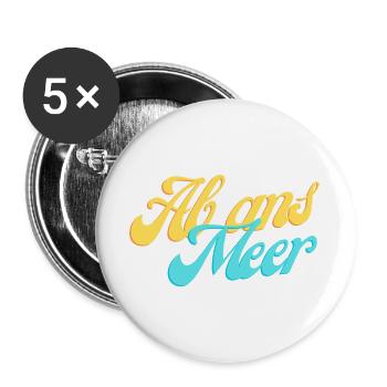 Ab ans Meer – Sommerlicher Retro-Schriftzug - Buttons groß 56 mm (5er Pack) - Weiß - Vorne