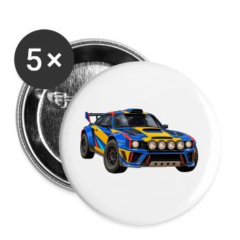 Rallye Farbexplosion Rallyauto - Buttons groß 56 mm (5er Pack) - Weiß - Vorne