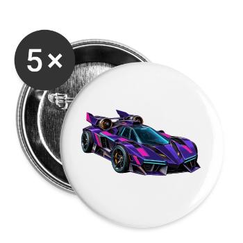 Lila Neon-Supersportwagen - Buttons groß 56 mm (5er Pack) - Weiß - Vorne