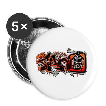 Cano Farlig - Buttons groß 56 mm (5er Pack) - Weiß - Vorne
