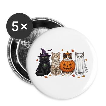 Halloween Kitty Quartett - Buttons groß 56 mm (5er Pack) - Weiß - Vorne