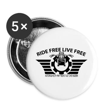 RIDE FREE LIVE FREE - Vintage Motorrad 1969 Biker  - Buttons groß 56 mm (5er Pack) - Weiß - Vorne
