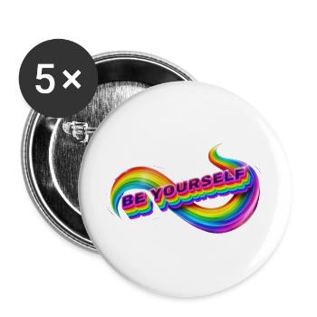 Sei du selbst, Regenbogenband - Buttons groß 56 mm (5er Pack) - Weiß - Vorne