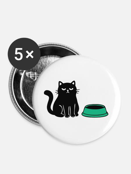 Hungrige Katze Grafik - Buttons groß 56 mm (5er Pack) - Weiß