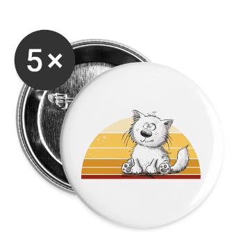 Katze Vintage Retro Sonnenuntergang Katzenhumor - Buttons groß 56 mm (5er Pack) - Weiß - Vorne