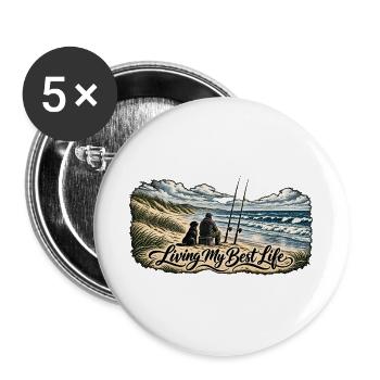 Living My Best Life am Strand - Buttons groß 56 mm (5er Pack) - Weiß - Vorne