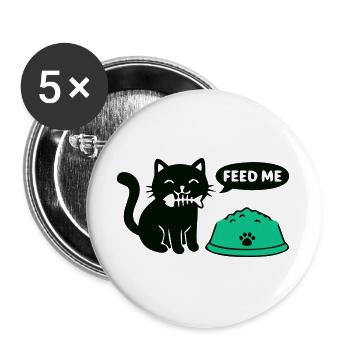 Hungrige Katze Futternapf Grafik - Buttons groß 56 mm (5er Pack) - Weiß - Vorne