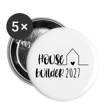 House Builder 2027 – Hausbau Richtfest - Buttons groß 56 mm (5er Pack) - Weiß - Vorne