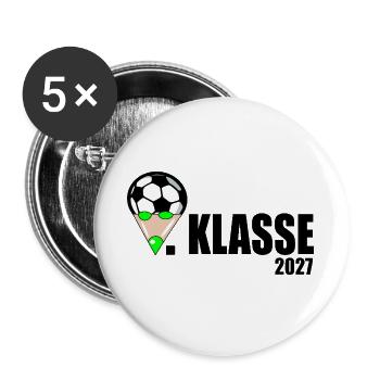 Schulkind 1. Klasse Fußball - Buttons groß 56 mm (5er Pack) - Weiß - Vorne