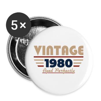46. Geburtstag Geschenk Mann Vintage Jahrgang 1980 - Buttons groß 56 mm (5er Pack) - Weiß - Vorne