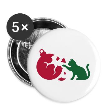 Katze Christbaumkugel Grafik - Buttons groß 56 mm (5er Pack) - Weiß - Vorne
