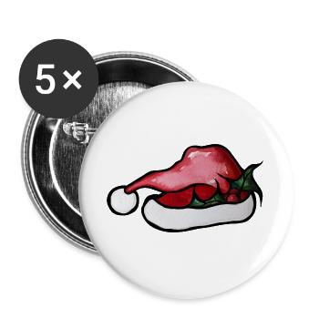 Crimson Lip Weihnachtsmannhut-Kunstwerk - Buttons groß 56 mm (5er Pack) - Weiß - Vorne