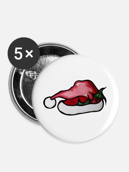 Crimson Lip Weihnachtsmannhut-Kunstwerk - Buttons groß 56 mm (5er Pack) - Weiß