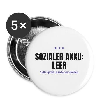 Sozialer Akku leer – bitte später versuchen - Buttons groß 56 mm (5er Pack) - Weiß - Vorne