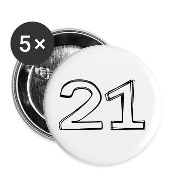Zahl 21 handgezeichnet - Buttons groß 56 mm (5er Pack) - Weiß - Vorne