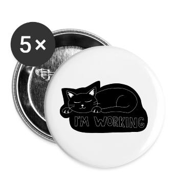 Schlafende Katze bei der Arbeit - Buttons groß 56 mm (5er Pack) - Weiß - Vorne