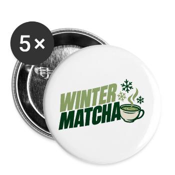Grüne Winter Matcha Tasse - Buttons groß 56 mm (5er Pack) - Weiß - Vorne