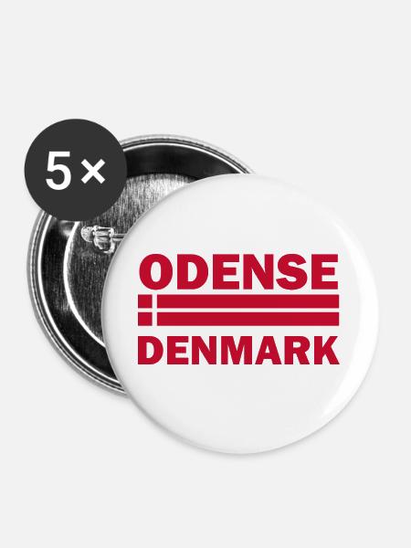 Odense, Dänemark Gestreifte Flagge - Buttons groß 56 mm (5er Pack) - Weiß