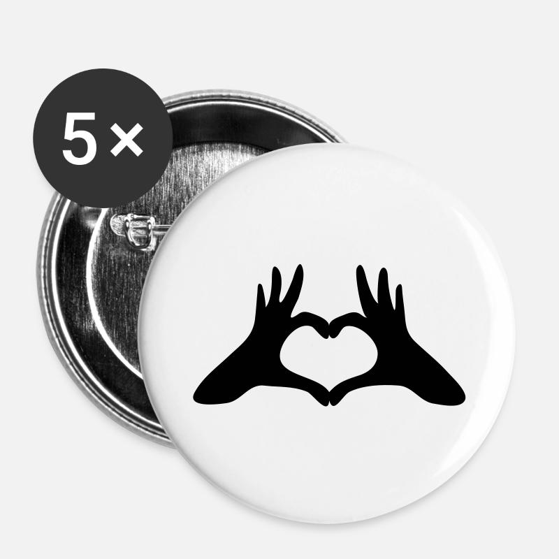 Heart Hands - Buttons large 2.2''/56 mm (5-pack) - white