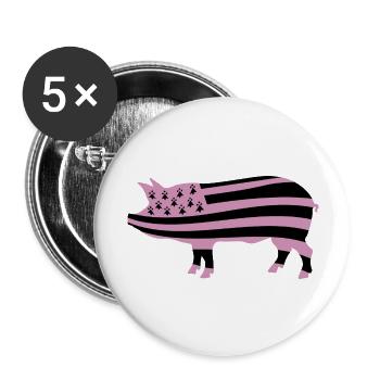 BRETAGNE - BZH - COCHON - Lot de 5 grands badges (56 mm) - blanc - Devant