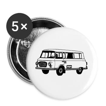 Barkas , Ostalgie , DDR Kult , Oldtimer (25) - Buttons groß 56 mm (5er Pack) - Weiß - Vorne