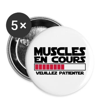 Muscles en cours nouveau - Lot de 5 grands badges (56 mm) - blanc - Devant
