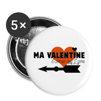 valentin-valentine F - Lot de 5 grands badges (56 mm) - blanc - Devant