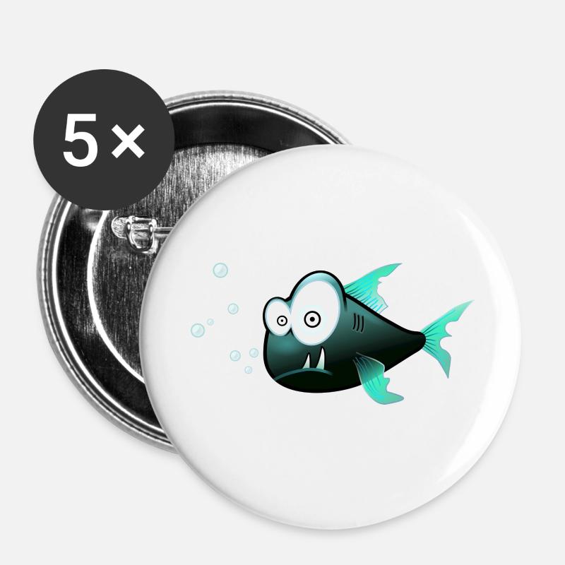 Fish with teeth comic shark - Buttons large 2.2''/56 mm (5-pack) - white