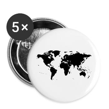 worldmap landkarte globus - Buttons groß 56 mm (5er Pack) - Weiß - Vorne