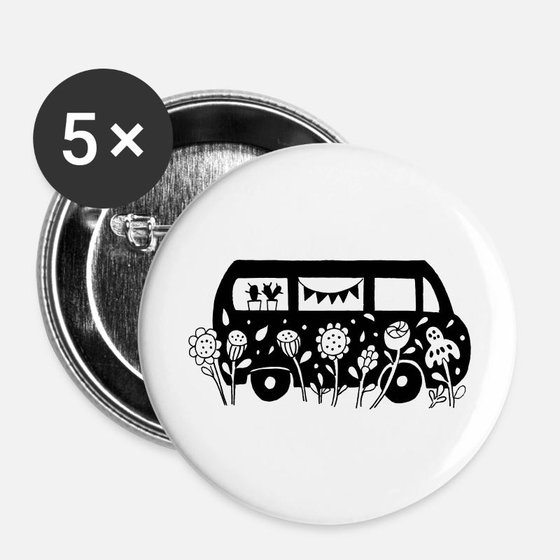Flower Power Bus - Buttons large 2.2''/56 mm (5-pack) - white