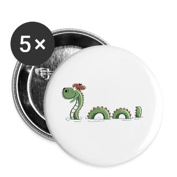 Nessie Seeungeheuer In Schottland - Comic - Fun - Buttons groß 56 mm (5er Pack) - Weiß - Vorne