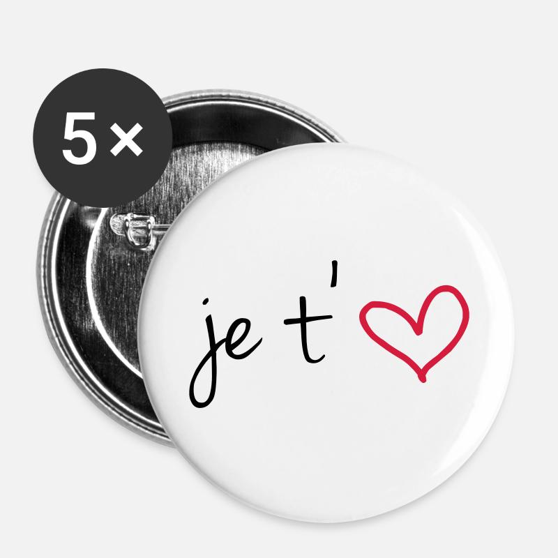 Je t'aime - Buttons large 2.2''/56 mm (5-pack) - white