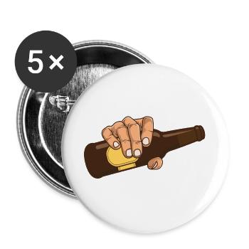 La main avec une bouteille brune de bière - Lot de 5 grands badges (56 mm) - blanc - Devant