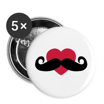 heart moustache / love moustache - Lot de 5 grands badges (56 mm) - blanc - Devant