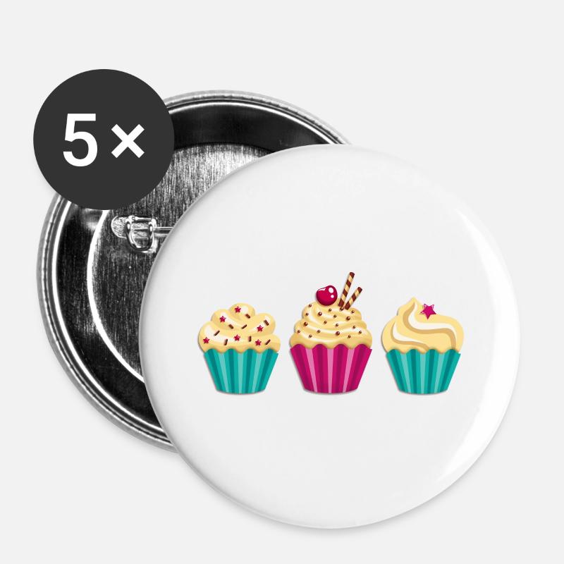 Cupcake - Muffin - Donut - Ice cream - chocolate - - Buttons large 2.2''/56 mm (5-pack) - white