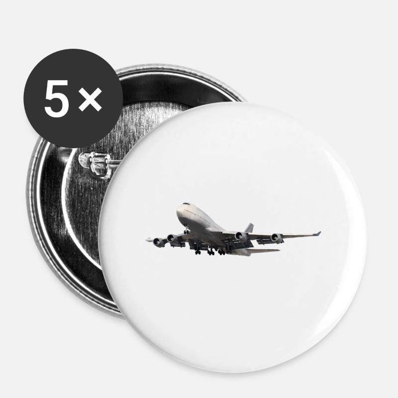 Passagierflugzeug - Buttons groß 56 mm (5er Pack) - Weiß