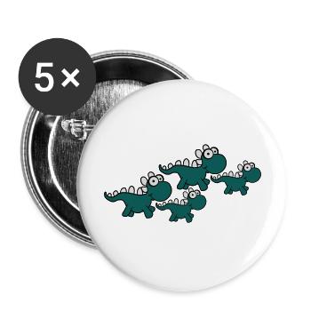 Dino Familie 2 Kinder Mama Papa Eltern Süß - Buttons groß 56 mm (5er Pack) - Weiß - Vorne