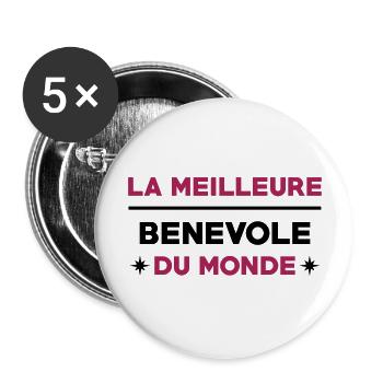 Bénévolat / Bénévole / Solidaire / Humanitaire - Lot de 5 grands badges (56 mm) - blanc - Devant