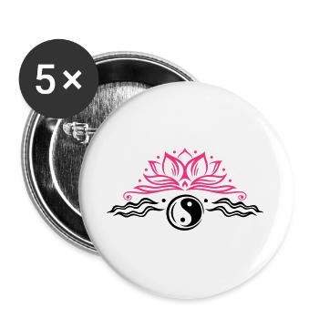 Large lotus flower with yin and yang symbol. - Buttons large 2.2''/56 mm (5-pack) - white - Front