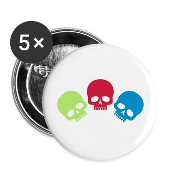 Drei Totenköpfe - Buttons groß 56 mm (5er Pack) - Weiß - Vorne