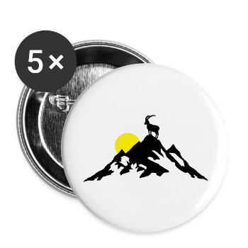Berg und Steinbock bei Sonnenaufgang - Buttons groß 56 mm (5er Pack) - Weiß - Vorne