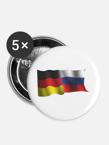 WEHENDE RUSSISCH - DEUTSCHE NATIONALFLAGGEN - Buttons groß 56 mm (5er Pack) - Weiß