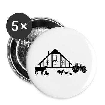 Farm tractor cow calf chickens rooster chicks - Buttons large 2.2''/56 mm (5-pack) - white - Front