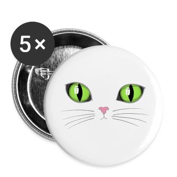 Cat green eyes - Buttons large 2.2''/56 mm (5-pack) - white - Front