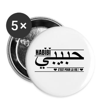 Habibi, c'est pour la vie ! - Idée cadeau Amour - Lot de 5 grands badges (56 mm) - blanc - Devant