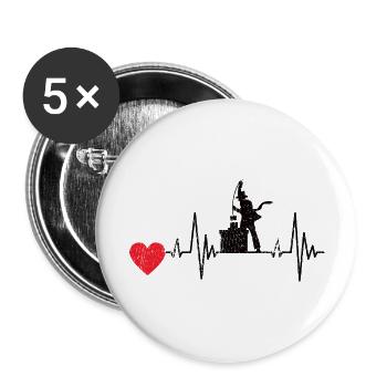 Schornsteinfeger EKG Essenkehrer Puls Kaminkehrer - Buttons groß 56 mm (5er Pack) - Weiß - Vorne