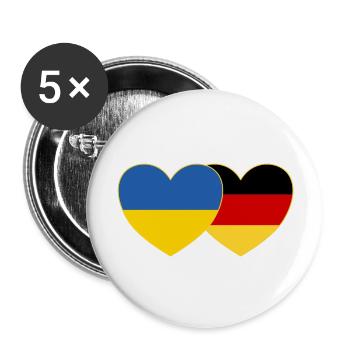 Ukraine Allemagne Drapeau du cœur - Lot de 5 grands badges (56 mm) - blanc - Devant