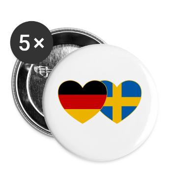 Deutschland Schweden Flagge Herz - Buttons groß 56 mm (5er Pack) - Weiß - Vorne